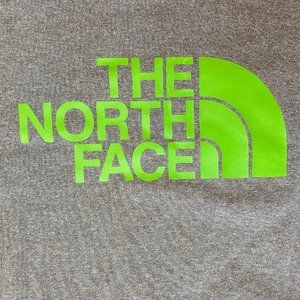 The NORTH FACE T-shirt Mens XL Short Sleeve Spell Out Logo Graphic Green Gray